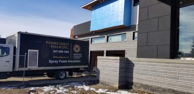 The Fahrenheit Foam truck parked outside a job in the Toronto area